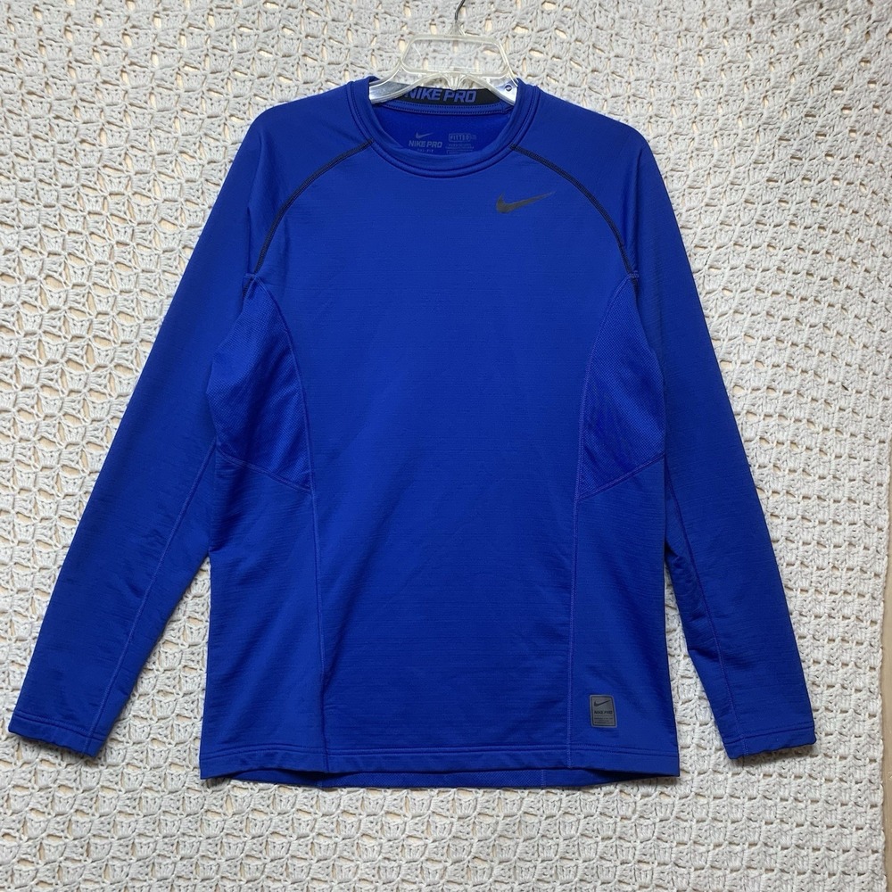 Nike Pro‎ Combat Shirt Mens  L Blue  Dri-Fit Hyperwarm Fitted Pullover Long Slv